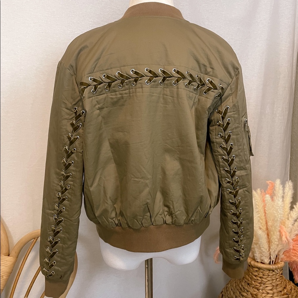 LUMIERE Army Green Lace Up Back Bomber Jacket
